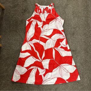 A New Day Floral Tank Shift Dress Womens Size L Red & Ivory Cotton Pockets Belt